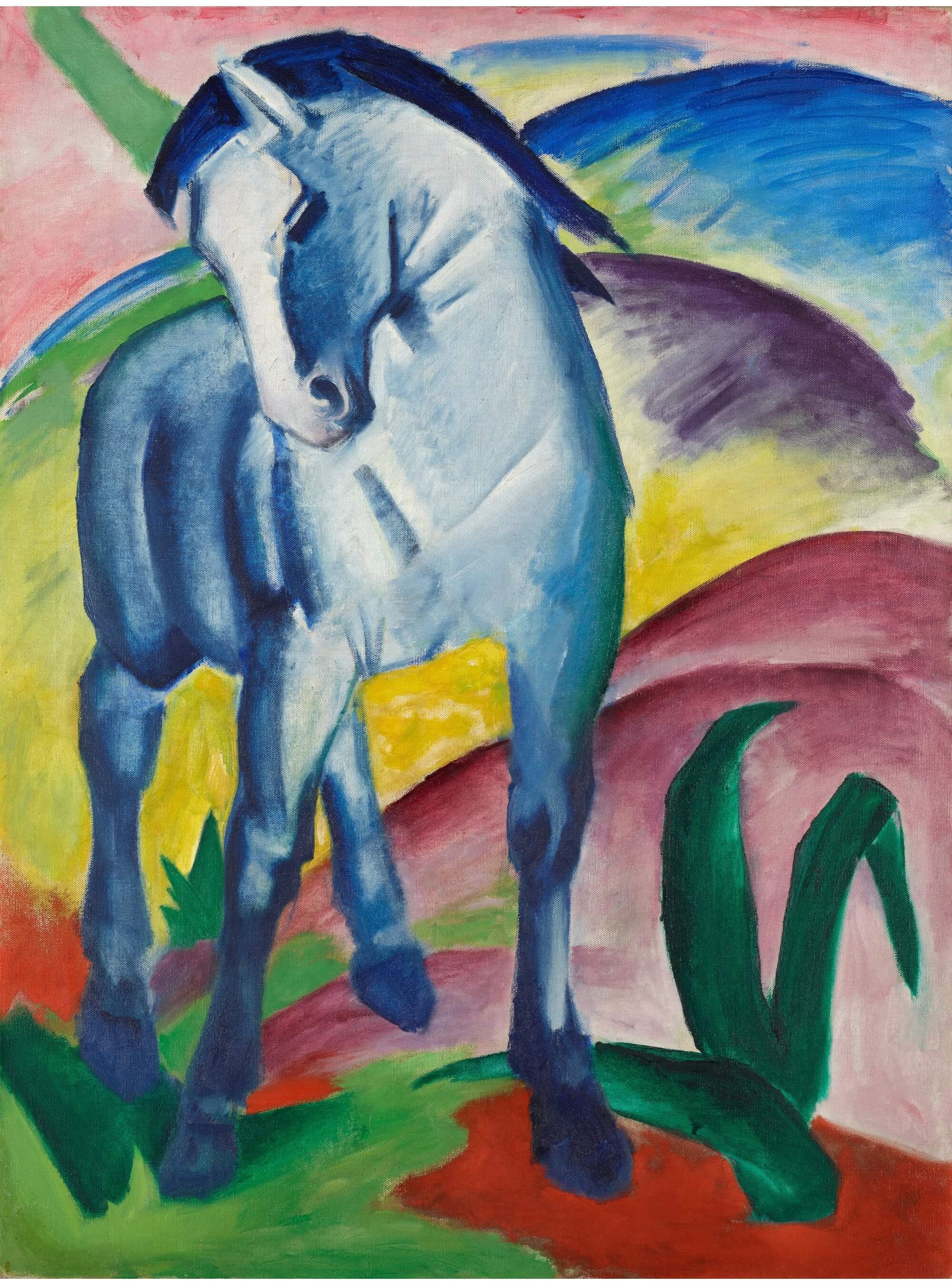 Blue Horse I' schilderij van Franz Marc, inspiratie voor de unieke sokken van Kunstsokken.